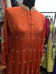 KKD021 - Orange long kurta with beautiful border and pants and dupatta