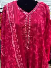 Pnk407:  Long Kurta with Pants and Dupatta in Blue and Pink