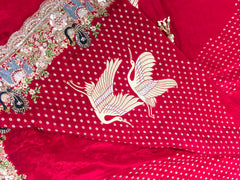 AFL8004 Pure banarasi crepe tissue saree in pink with heavy hand embroidery party wear Saree.comes with stitched blouse size 38 can be altered to 44 size.