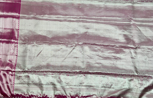 KSS515 Pure kanchipuram tissue silk Saree in light pink with pink gold zari border. comes with stitched blouse size 40,can be altered to 44 size.
