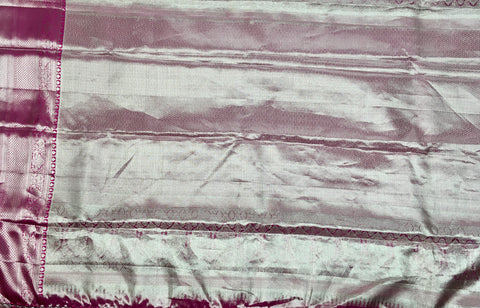 KSS515 Pure kanchipuram tissue silk Saree in light pink with pink gold zari border. comes with stitched blouse size 40,can be altered to 44 size.