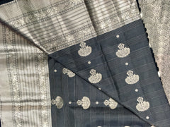 KSS429 Pure handloom kanchipuram silk Saree in black with gold zari work.comes with stitched blouse size 40,can be altered to 44 size.