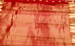 KSS518 Pure kanchipuram handloom silk Saree in red color with gold zari border. comes with stitched blouse size 40,can be altered to 44 size.