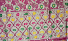 BKS114 Banarasi Georgette saree in pink. Comes with stitched blouse size 38 can be altered to size 42. Fall peco done.