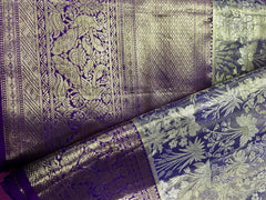 KSS449 Pure kanchipuram tissue silk Saree in purple with gold zari work.comes with stitched blouse size 40,can be altered to 44 size.