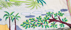 KSN222 Pure Silk Kantha Tussar Saree in beige. Comes  with stitched blouse.