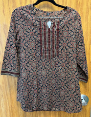 JPD011-Red and brown mandala pattern on black short kurti