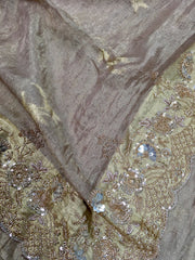 AFL8005 Pure banarasi crepe tissue saree in beige with heavy hand embroidery party wear Saree.comes with stitched blouse size 38 can be altered to 44 size.