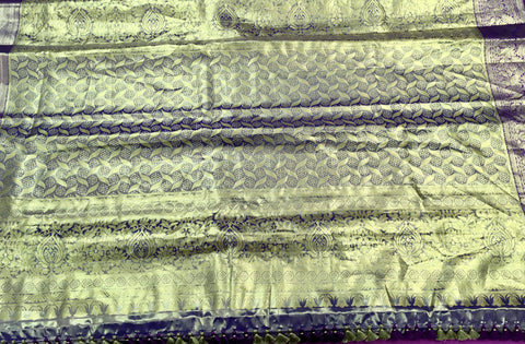 KSS449 Pure kanchipuram tissue silk Saree in purple with gold zari work.comes with stitched blouse size 40,can be altered to 44 size.