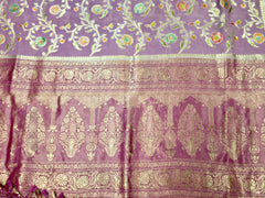 BKS113 Banarasi Georgette saree in purple. Comes with stitched blouse size 38 can be altered to size 42. Fall peco done.