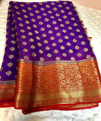 BKS 011- Pure Georgette  Banarasi saree with Gold Zari work. Comes with Unstitched Blouse.