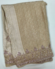 AFL8003 Pure banarasi crepe tissue saree in beige with heavy hand embroidery party wear Saree.comes with stitched blouse size 38 can be altered to 44 size.