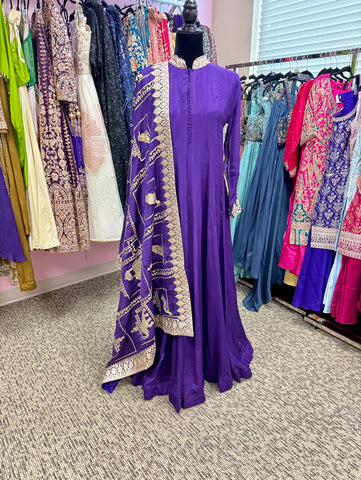 KKD010-Anarkali long kurta with butta neckwork and dupatta with beautiful bird print