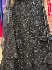 AFL2007-Black heavy lehenga with bead and embroidery work. Comes with dupatta