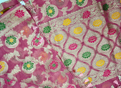 BKS114 Banarasi Georgette saree in pink. Comes with stitched blouse size 38 can be altered to size 42. Fall peco done.