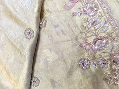 AFL8002 Pure banarasi crepe tissue saree in beige with heavy hand embroidery party wear Saree.comes with stitched blouse size 38 can be altered to 44 size.