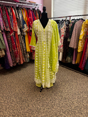Pnk408: Beautiful long kurta, pants, and dupatta in Green and Peach
