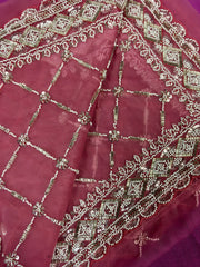 AFL3070 Partywear net saree in pink with silver bead and sequin embroidery.Comes with stitched blouse size 40,can be altered to 44 size.Fall peco done.