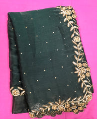 AFL3053 partywear saree in bottle green.comes with stitched blouse size 40,can be altered to 44 size.Fall peco done.