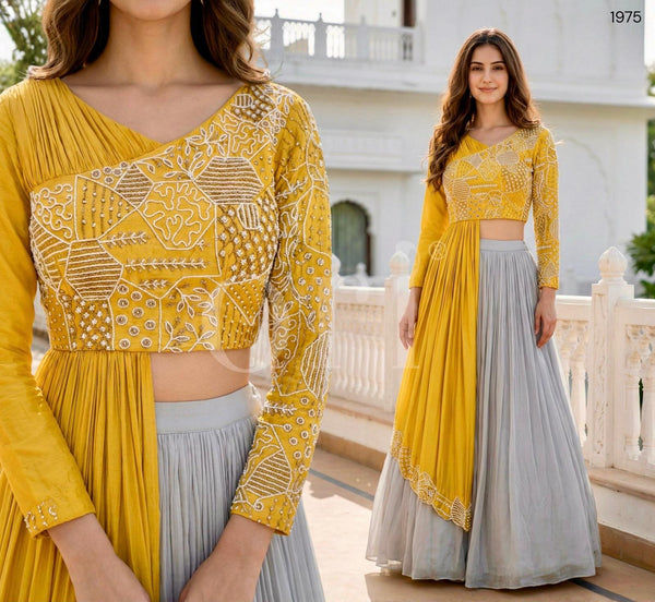 Ori048: Yellow and Blue Lehenga