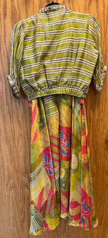 DPD008-Green blouse and sharara pants with unique stripes pattern