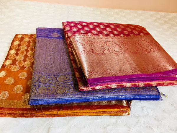 BKS 019 -  Pure Silk Tissue Banarasi Sari with Gold Zari work. Comes with Unstitiched Blouse.