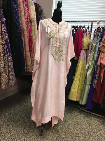 KKD008 - Pink and blue kaftan with beautiful work and bird design and pants