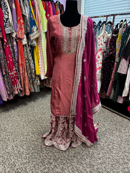 Pnk434: Pink kurti with Sharara pants and dupatta