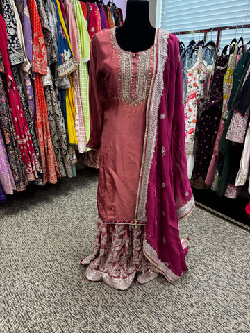 Pnk434: Pink kurti with Sharara pants and dupatta