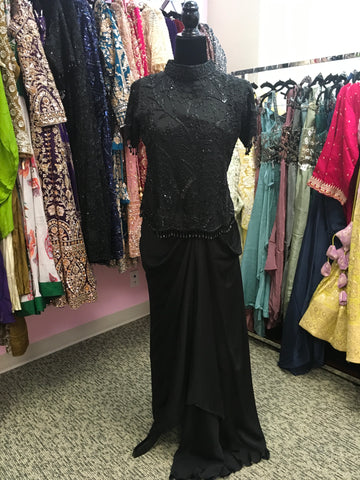 KKD019 - Black top with bead work and skirt