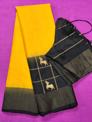 KSS443 Pure handloom kanchipuram silk Saree in brown with yellow gold zari border.comes with stitched blouse size 40,can be altered to 44 size.