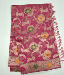 BKS114 Banarasi Georgette saree in pink. Comes with stitched blouse size 38 can be altered to size 42. Fall peco done.