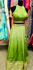 AFL9036 lehenga in green . Comes with matching stitched blouse and dupatta.