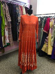 KKD021 - Orange long kurta with beautiful border and pants and dupatta