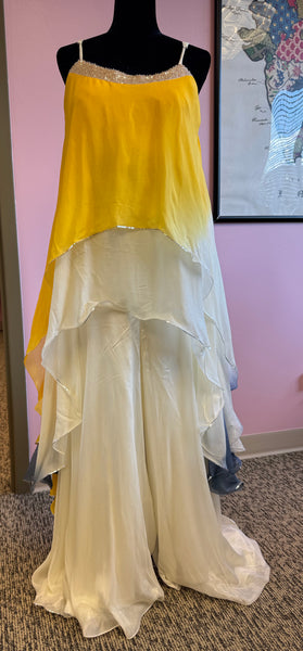 JPD030-Yellow and white crop top and sharara pants