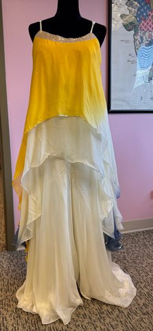 JPD030-Yellow and white crop top and sharara pants