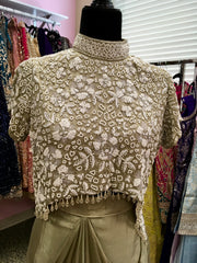KKD003 - Indowestern Partywear dress in pure chinnon fabric with heavy embroidery handwork blouse.