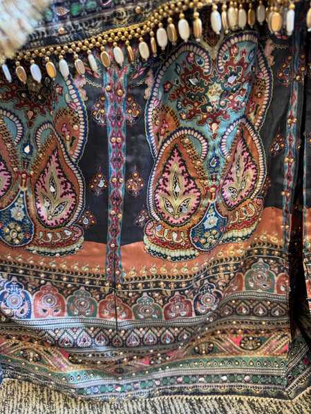 DPP009-Long colorful dress with sharara pants and dupatta and mirror work