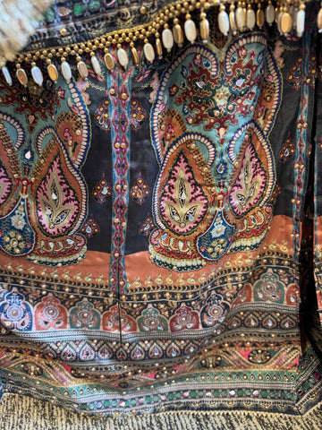 DPP009-Long colorful dress with sharara pants and dupatta and mirror work