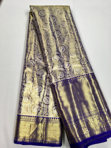 KSS511 Pure kanchipuram handloom tissue silk Saree in purple color gold zari border. comes with stitched blouse size 40,can be altered to 44 size.