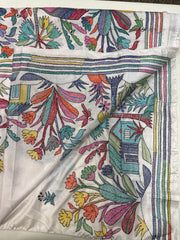KSN204: Semi Silk Kantha Tusser Saree in black hand work design. Fall Peco done. Comes with stitched Blouse size 38 it can be altered to 44 size.
