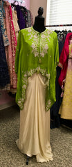 KKD001 - Partywear dress in pure chiffon. Comes with Dhoti skirt and embroidered kaftan top.