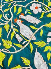 KSN225 Pure Silk Kantha Tussar Saree in Green. Comes with stitched blouse. Fall peco done.