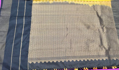 KSS406 Pure handloom kanchipuram silk Saree in yellow with black gold zari border.comes with stitched blouse size 40,can be altered to 44 size.