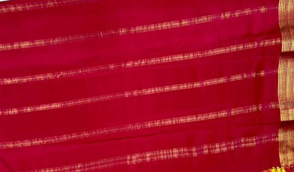 AMS1012 Pure Mysore Crepe silk Saree in yellow color with red gold zair border. Comes with unstitched blouse.