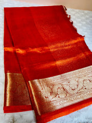 BKS 018 -  Pure Silk Tissue Banarasi  saree with Gold Zari work. Comes with unstitched Blouse.