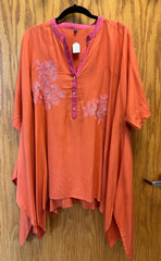 JPD025-Orange cotton kaftan with pants and flower work
