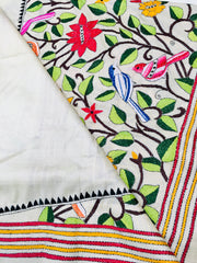 KSN217 Pure Silk Kantha Tussar Saree in beige. Comes with stitched blouse.