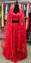 AFL4001 Wedding lehenga in red comes with heavy embroidery and sequin work.comes with net dupatta and stitched blouse.