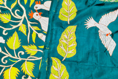 KSN225 Pure Silk Kantha Tussar Saree in Green. Comes with stitched blouse. Fall peco done.